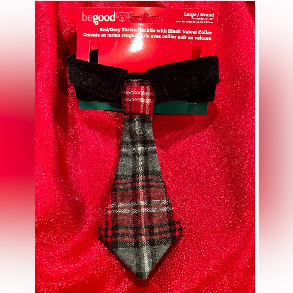 🐾🐾 Begood Red/Gray Tartan Necktie with Black Velvet Collar 🐾🐾